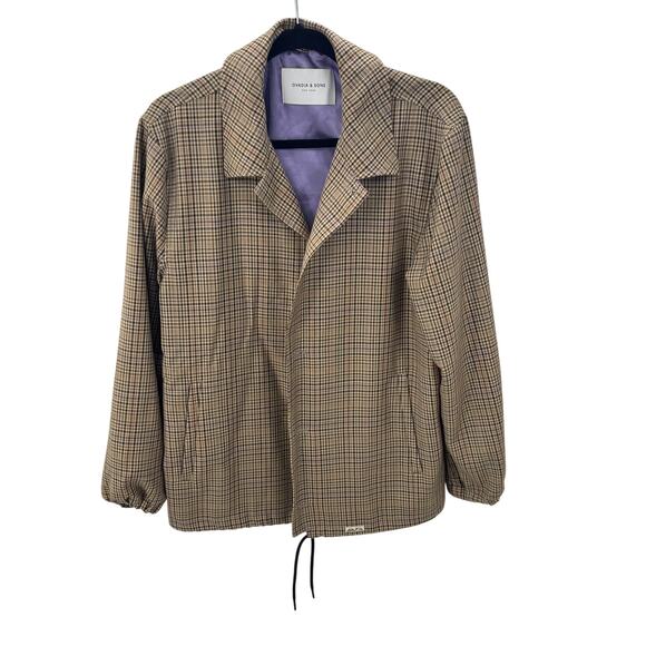 Ovadia & Sons Jacket Wool Coaches Plaid Print‎ Men's Size Medium Tan Brown - Picture 2 of 8
